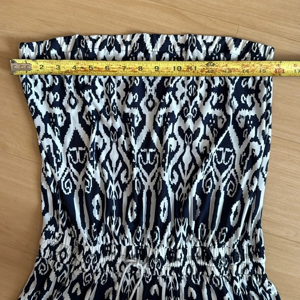 STRAPLESS TRIBAL PRINT NAVY WHITE ROMPER TIE WAIST SIZE L/XL